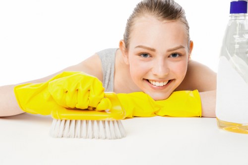 Carpet cleaning team preparing equipment safely before work