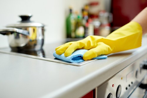 Carpet cleaning service terms being reviewed during a job